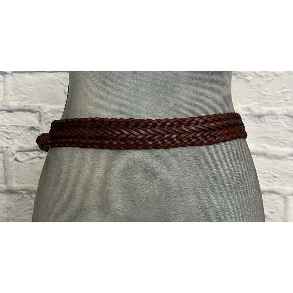 Vintage 90's Amiee Lynn Braided Leather Belt with Silvertone Brass Buckle